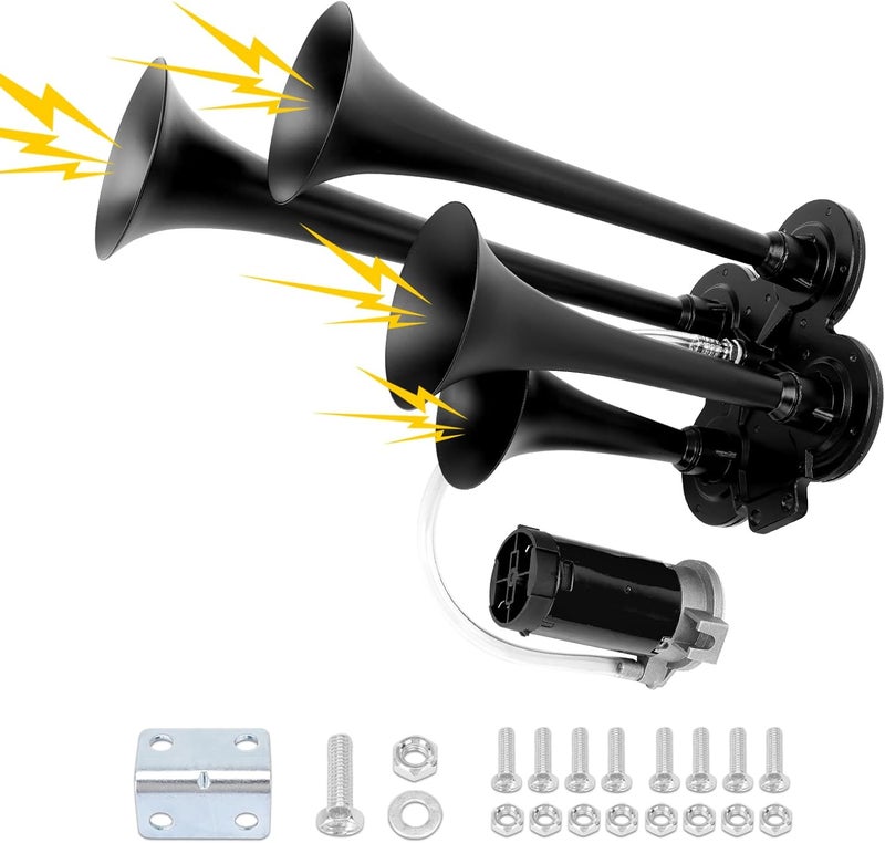 FILTERUP Train Air Horn Kit 12V 185DB for Truck Car 4 Speakers Super Loud Air Horn with Compressor Compatible with Jeep SUV Pickup Train Motorhome and Other Vehicles - Image 1